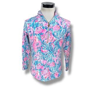 Lilly Pulitzer Skipper Popover Top Women’s XS Pink Blue Treasure Trove 1/4 Zip